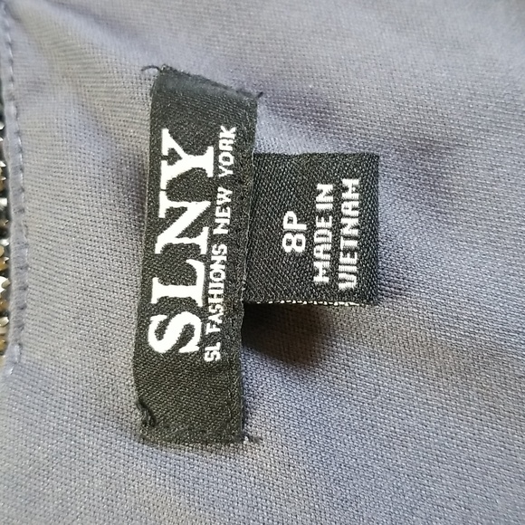 SLNY S.L. Fashions Solid Chiffon Split Front Halter Dress, Steel Grey, 8P Petite - Picture 11 of 15